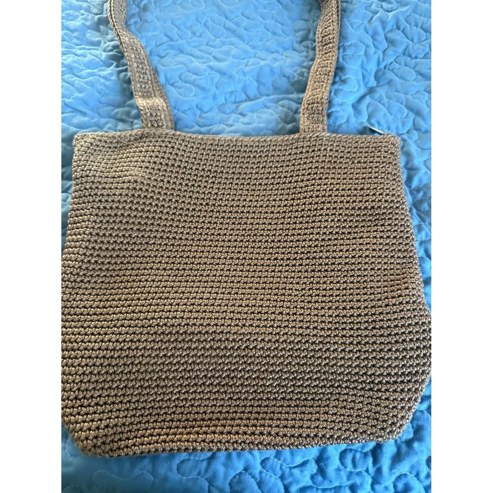 The Sak Crochet Tote Bag Beige Shoulder Purse Zippered Handbag Boho Neutral